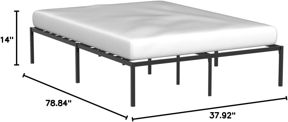 Linenspa Folding Metal Platform Bed Frame - Easy Assembly - Sturdy Steel - No Box Spring Needed - Underbed Storage - Mattress Foundation - 14" High