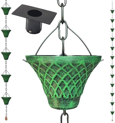8.5FT Bell Iron Rain Chain for Gutters and Rain Barrel+Adapter, Blue