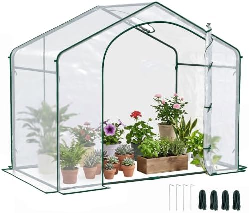 Outsunny 6' x 3' x 5' Portable Walk-in Greenhouse with Plastic Cover Clear | Steel Frame Garden Hot House, Zipper Door, Top Vent, for Flowers