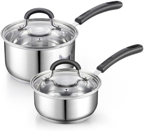 Cook N Home Professional 2 Quart Stainless Steel Saucepan with Lid, Small Kitchen Induction Cooking Sauce Pot Pan, Stay-Cool Silicone Handle, Dishwasher Safe