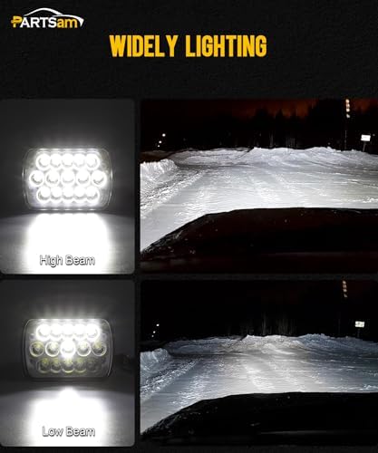 Partsam 2PCS Rectangle H6054 LED Headlights 5x7 7x6 Headlamp Hi/Low Sealed Beam H4 9003 Plug 6054 H5054 Compatible with S10 Blazer Express Van/Wrangler YJ XJ Cherokee Truck Van