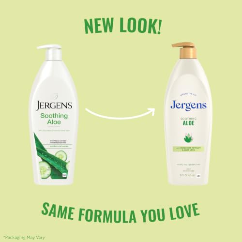 Jergens Soothing Aloe Body Lotion For Dry Skin, Moisturizer, 21 fl oz | Cucumber Extract, Hydralucence Blend, Smooths Texture, Enhances Radiance, Long-Lasting Moisture