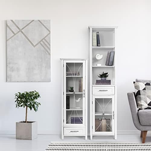 Teamson Home Avery Wooden Bathroom Linen Tower Cabinet with 1 Drawer 3 Adjustable Interior Shelves and 6 Storage Spaces, Oiled Oak