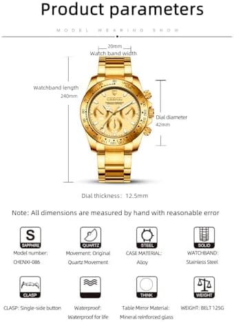 DREAMING Q&P Fq-005 Classic Style Gold Stainless Steel Mens Wrist Watches with Crystals for Man