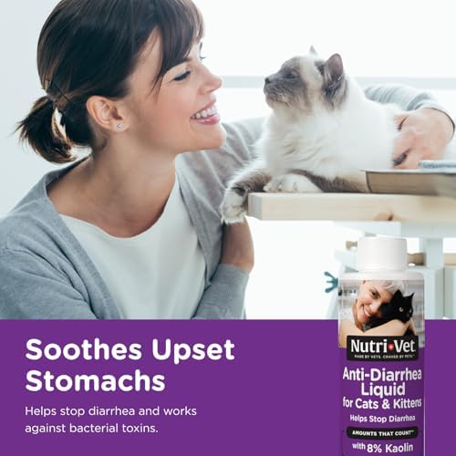 Nutri-Vet Anti-Diarrhea Liquid for Cats, Gentle Formula with Pectin and Kaolin, Soothes Upset Stomach and Irritated GI Tract, Slows Stool Passage, Cat Essentials, Detoxifies Bacterial Toxins, 4oz