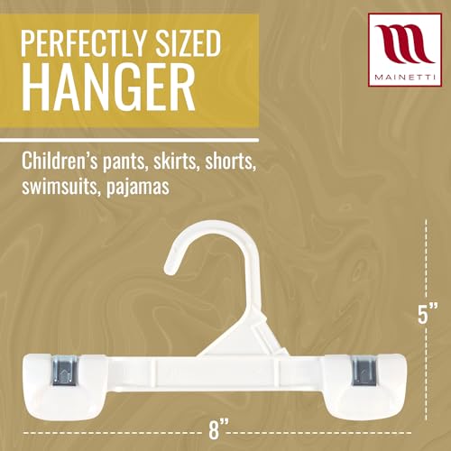 Mainetti 8in White Kids Pants Hangers with Non-Slip Clips (100 Pack)