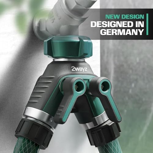 Hose Splitter 2 Way Heavy Duty Outdoor Faucet and Garden Connector - Water Spigot Splitter - Durable All-Metal Y Adapter with Shut-Off Valve - 4 x 4 x 1.5 Inches