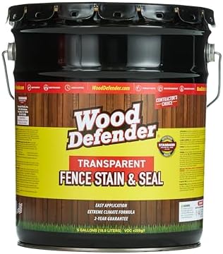 Wood Defender Transparent Fence Wood Stain and Seal in One, Oil-Based Penetrating Sealer, Professional-Grade, Long-Lasting, Weather-Resistant Protector, Redwood, 5-Gallon