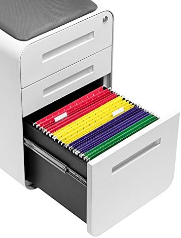 Laura Davidson Furniture STOCKPILE Curve Seated 3-Drawer Mobile File Cabinet with Removable Magnetic Cushion Seat - Metal Filing Cabinet