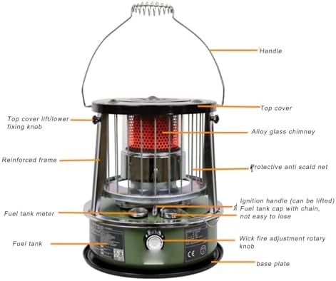 Portable Kerosene Heater, 5.2L Tank 20-25 Hours Heating with Adjustable Height Safety Net, for Camping Garage Home Emergency Indoor Outdoor Use