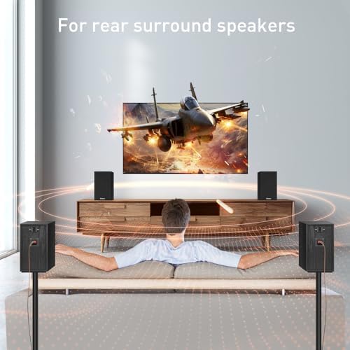 Elimavi Passive Bookshelf Speakers, Requires a Receiver or Amplifier, Brown | 2-Way Design with 4" Woofer & 1" Silk Horn Tweeter, 60Hz Bass, Rear Speakers for Home Theater Surround Sound, Cables included