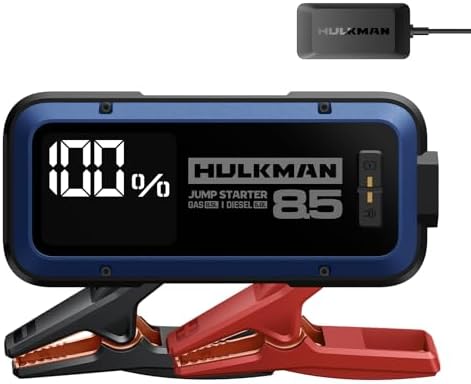 Hulkman Alpha 85 2000A Smart Battery Jumper Starter Portable for 12V Vehicles, Car Starter Jump Box with 65W Fast Charger, 3.3" LED Display