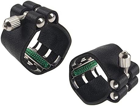 2Pcs Yootones Black Artificial Leather Saxophone Mouthpiece Sax Ligature Fastener Compatible with Saxophone Rubber Mouthpiece (Tenor saxophone)