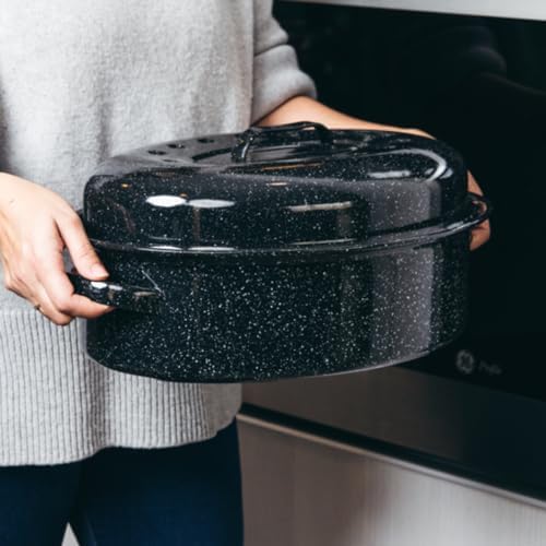 Granite Ware 13" Oval Roaster with Lid – Enameled Steel, Oven Safe to 932°F – Ideal for Roasting, Baking & Sourdough Bread – Self-Basting Cover, Dishwasher Safe, 7 lb Capacity | Oval Roaster Capacity, Roasts Up To 7 Lb Poultry Or Meat, Covered Cooking fo…