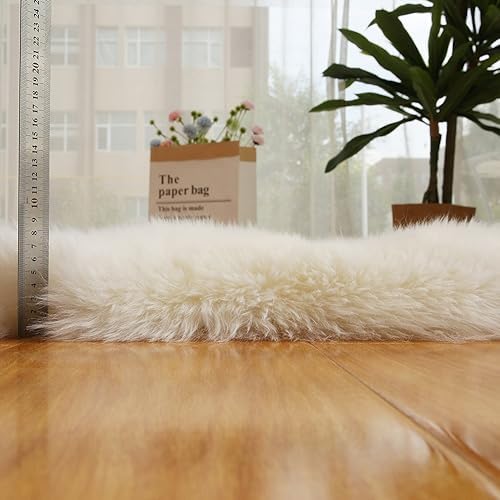 Real Sheepskin Rug Fluffy Sheepskin Throw Genuine Sheepskin Rug Sheepskin Seat Covers for Chairs Recliner Sofa (2.3x6.5ft) (Color : Ivory)