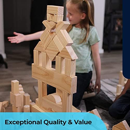 Standard Unit Building Blocks for Toddlers with Storage Tray (64 Pcs) Sanded Wood Blocks for Children, Original STEAM, and STEM Learning