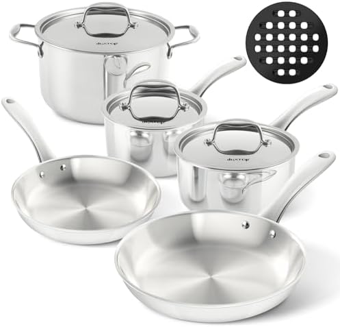 Duxtop Tri-Ply Stainless Steel Induction Cookware, 9PC Pots and Pans Set | Whole Clad 3-Layer Steel, Family Cookware Set, Even Heating