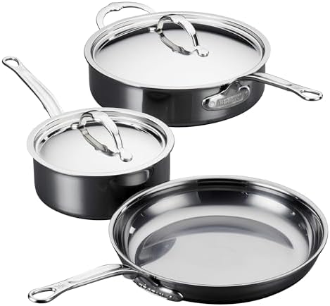 Hestan NanoBond Molecular Titanium 5-Piece Cookware Set - PFAS-Free Stainless Steel, 4x Stronger, 1050°F Safe, Induction Compatible