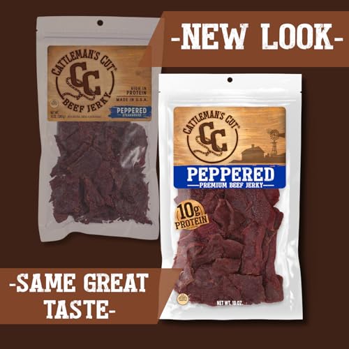 Cattleman's Cut Original Beef Jerky, Premium Marinated Steak High Protein Meat Snacks, Keto Friendly, Gluten Free, Carnivore Travel Snack, Resealable Bag, 10 Ounces