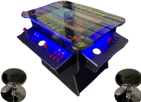 Full Size Commercial Grade Cocktail Arcade Machine 4500 Games Lift Up/Tilt Screen 26.5 Screen Tempered Glass 2 Stools Included 5 Year Warranty Black
