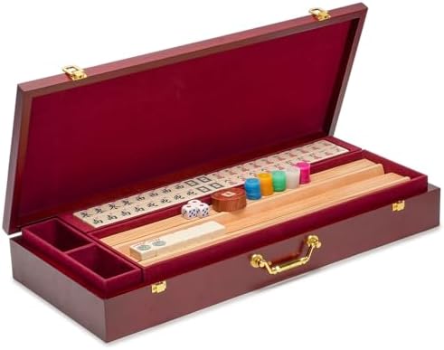 Yellow Mountain Imports American Mahjong Set – The Classic with 166 Tiles, Vintage Rosewood Veneer Case & Mahjong Accessories