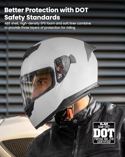 ILM Full Face Motorcycle Helmet for Motocross Street Bike DOT Certified 2 Visors Model-317(Gloss Black, L)
