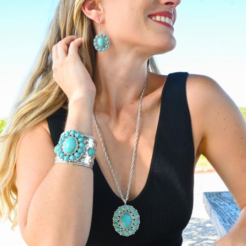 Shop LC Howlite Western Jewelry Set for Women Boho Cowgirl | 3-Piece Necklace Bracelet Earrings, Turquoise-Inspired, Chunky Statement, Southwestern
