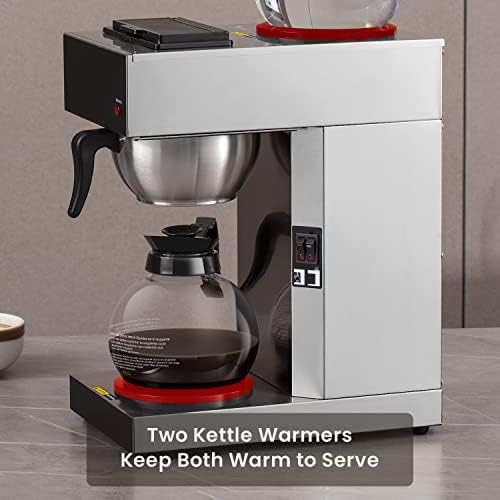 SYBO 12-Cup Commercial Pour Over Coffee Maker SF-CB-2GA | ETL Certified, Stainless Steel, Reusable Brew Basket, Spray Head, Fast Brewing