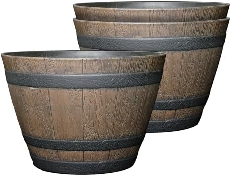 S72CP3D-037R Whiskey Barrel Planter 3 Pack, 15", Kentucky Walnut
