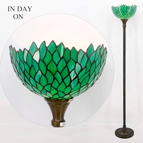WERFACTORY Tiffany Floor Lamp Torchiere Green Wisteria Stained Glass Light | 12X12X71 Inches Pole Standing Corner Torch Uplight Decor Bedroom Living