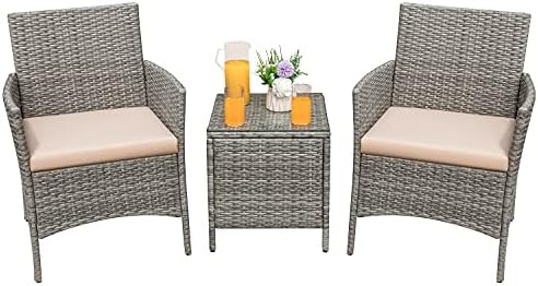 Greesum 3 Pieces Patio Furniture Sets Outdoor PE Wicker Chairs,Beige