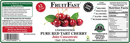 Red Tart Cherry Juice Concentrate by FruitFast - (32 FL OZ) Unsweetened, 68 Brix Pure Concentrated Juice - 100% Dark Cherry Extract - No Additives or Fillers!