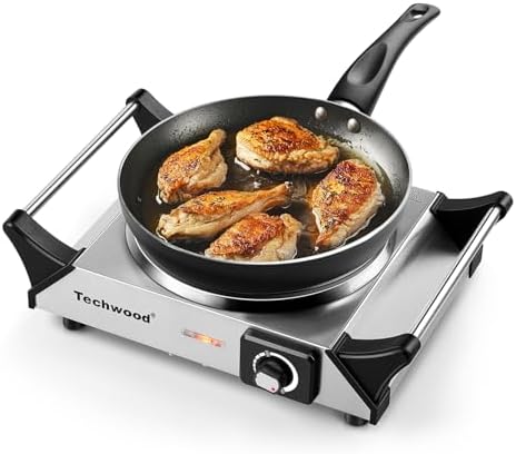 Hot Plate, Techwood Electric Stove for Cooking, 1500W Countertop Single Burner with Adjustable Temperature and Handles