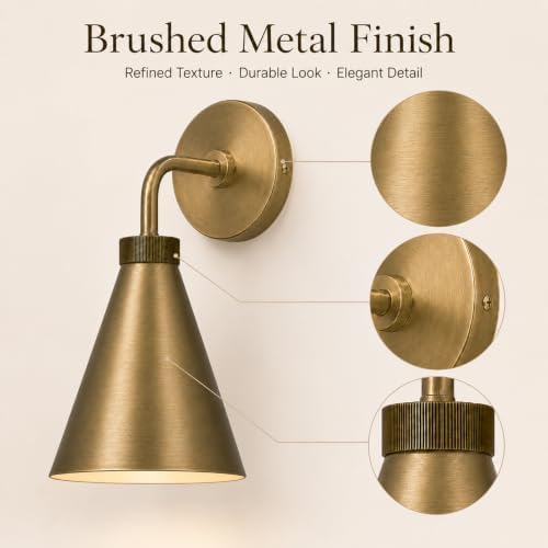 Vintage Metal Cone Wall Sconce, 6" W x 6" L x 11" H | Retro Industrial, Handmade, Antique Brass, Metal Shade, Wall Mount Lighting for Hallway