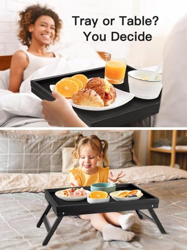 Bamboo Bed Tray Table with Foldable Legs, Breakfast Tray for Sofa, Bed, Eating, Working, Used As Laptop Desk Snack Tray by Pipishell
