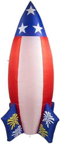 LED Lighted Inflatable Americana Rocket Outdoor Decoration - 8' - Clear Lights