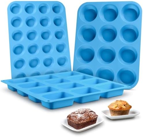 CAKETIME Silicone Muffin Pan - Cupcake Pan, Mini Loaf Pan Silicone Baking Molds Food Grade 3-Pack