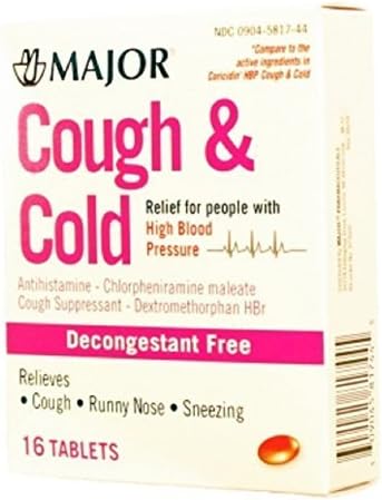 MAJOR COUGH & COLD TABS HIGH BLOOD PRSR CHLORPHENIRAMINE MALEATE-4 MG Red 16 TABLETS UPC 309045817445 by Major Pharmaceuticals