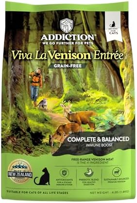 Addiction Viva La Venison Grain-Free Dry Cat Food - with Premium Venison to Support Muscle Development & Maintenance - High-Protein Recipe with Chicken & Low Carb - Made in New Zealand - 4lbs