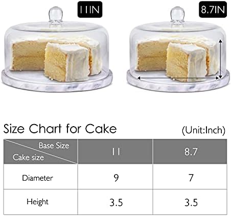 Flexzion Marble Cake Stand with Glass Dome Lid, 8.7-Inch Serving Plate