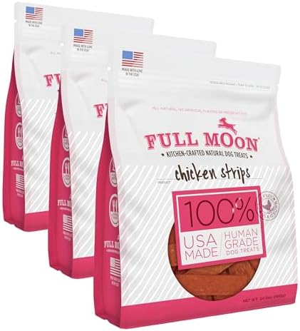 Full Moon Chicken Strips Healthy All Natural Dog Treats Human Grade Made in USA Grain Free, 1.5 Pound (Pack of 1) | Human Grade, No corn, No wheat, No soy, Glycerin Free, Made in the USA