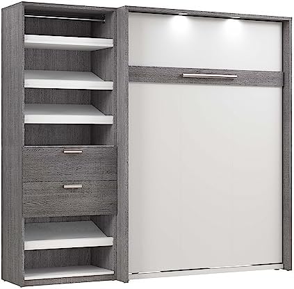 Bestar Cielo Full Murphy Bed with Closet Organizer (89W) in Bark Gray and White, Sleeping Arrangement for Multipurpose Room | Closet Organizer