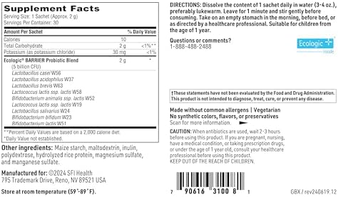 Klaire Labs SFI Health Probiotic Powder, 30 Packets | Target gb-X with Bifidobacterium & Lactobacillus