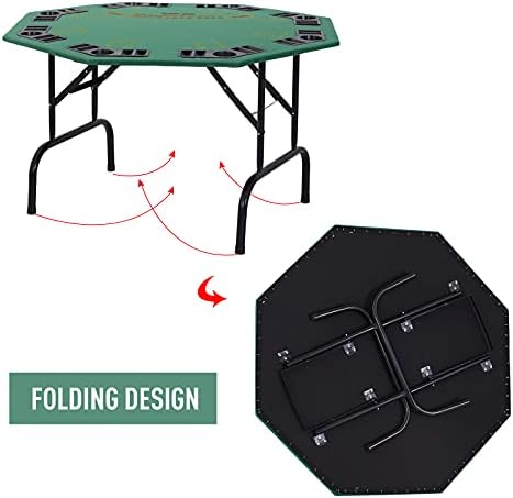 Soozier Poker Table Foldable 47" Octagon 8 Players Cup Holders Blue Felt