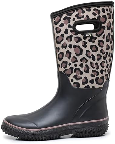 WTW Womens Mid Calf Rain Boots - Waterproof Insulated Neoprene Rubber Boots Mud Outdoor Hunting Garden Boots