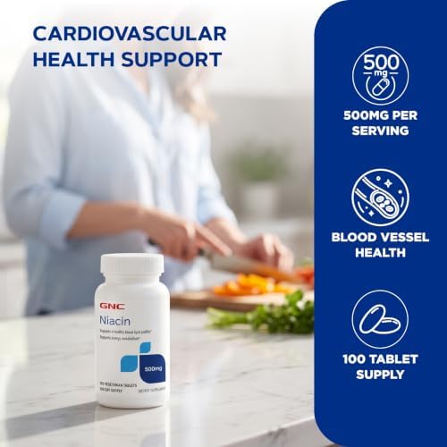 GNC Niacin 500mg Supplement, Supports Blood Vessel Health, 100 Tablets
