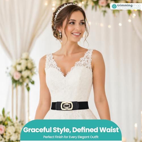 Trimming Shop Women's 60mm Elastic Waist Diamond Embellishment Belt Buckle