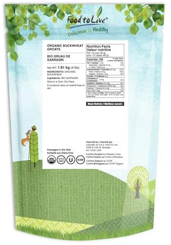 Food to Live Organic Buckwheat Groats, 15 Pounds – Whole Grain Buckwheat Seeds by Food to Live. Hulled, Non-GMO, Kosher, Raw, Vegan, Sirtfood. Bulk Cereal Grain