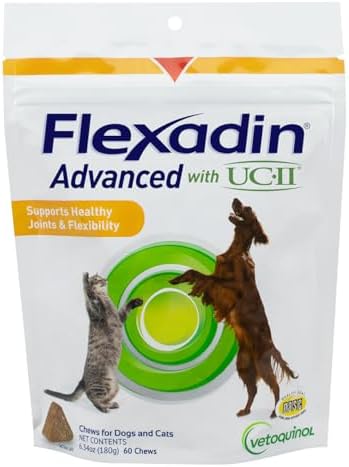 Vetoquinol Flexadin Advanced Hip and Joint Supplement with Undenatured Collagen for Dogs, One Chew a Day Hip and Joint Support Chew for Dogs and Cats, Clinically Proven Vet-Approved Formula, 60 Chews