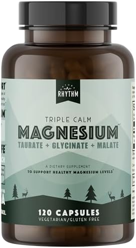 Natural Rhythm Triple Calm Magnesium Complex - 120 Capsules, Chelated Magnesium Glycinate, Taurate & Malate, High Absorption Supplement for Sleep, Stress, Muscle & Heart Support, Non-GMO, Vegan